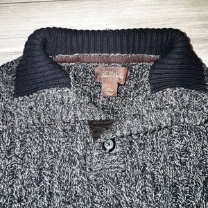 VINTAGE Tasso Elba Men's Gray Black Cable-Knit Pullover Sweater Mock Neck Button